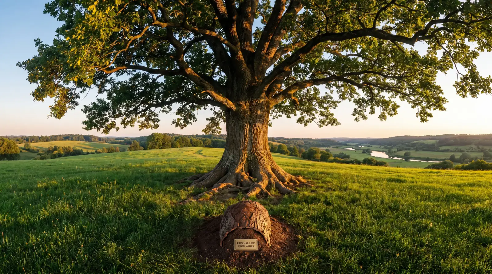 Einzelner alter Baum auf einer Anhöhe über weiter Landschaft